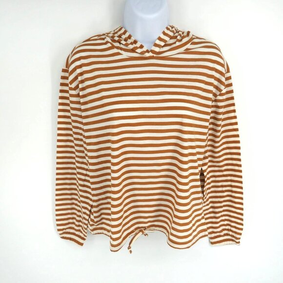Alternative Women's Striped Brown & White Hooded Pullover Top NWT - Picture 1 of 6